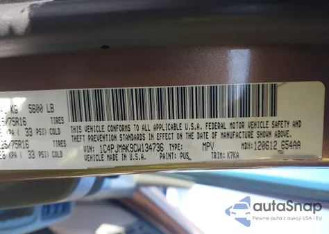 2012 Jeep Liberty Sport z USA, uszkodzony, nr VIN 1C4PJMAK9CW134736